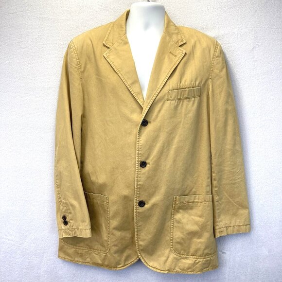 Vintage J. Peterman Blazer Mens 40 Tan Safari Sport Coat Patch Pockets Unlined - Picture 1 of 16